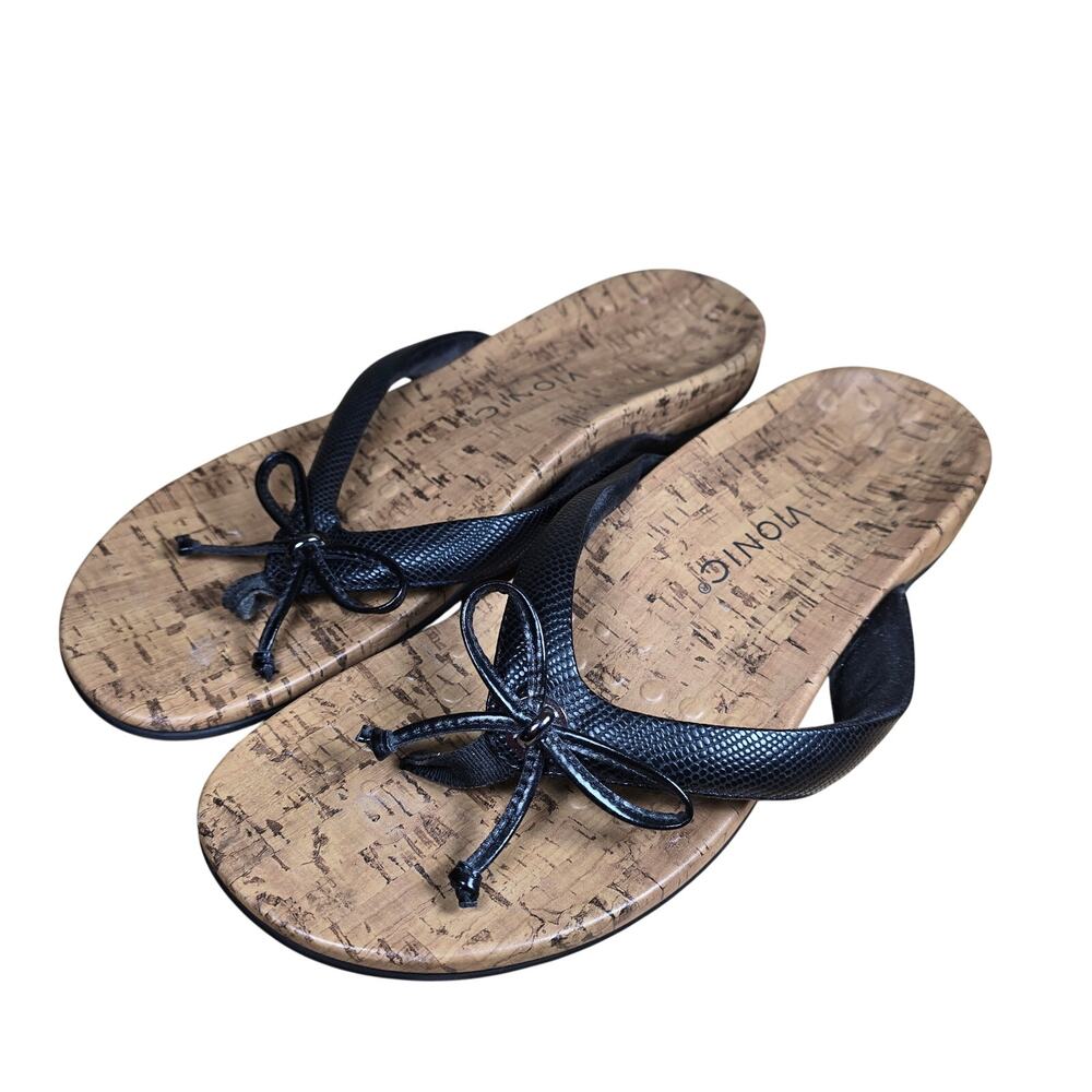 Vionic Sandals Womens 10 Bella Thong Black Toe-Post Casual Comfort Low Top EUC